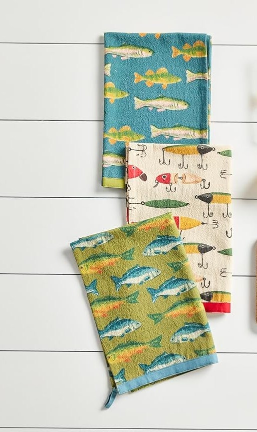 Mud Pie Kitchen Fish Patterned Towels Choose Color 26" x 16 1/2" NEW gallery