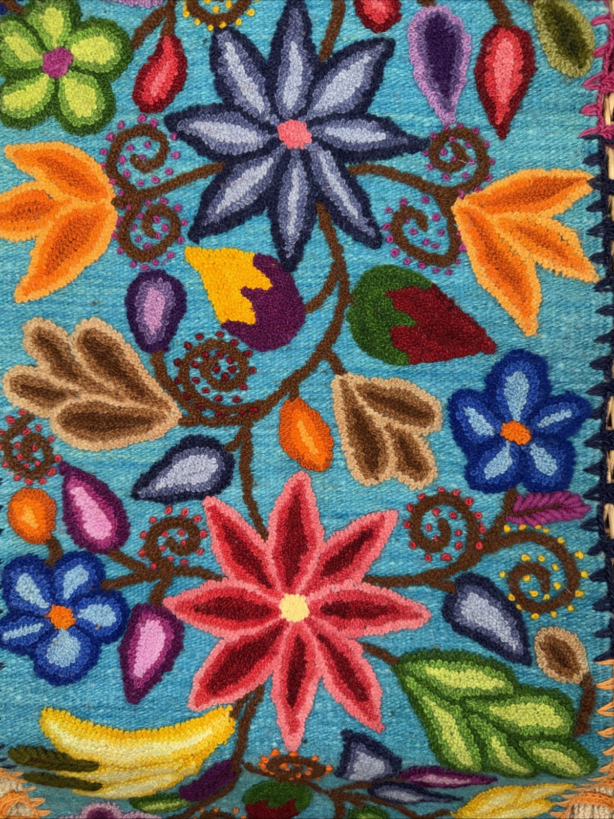 Hand Woven Alpaca Lambs Wool Table Runner 13”x 61”Peru Heavy Embroidery Pom Poms gallery