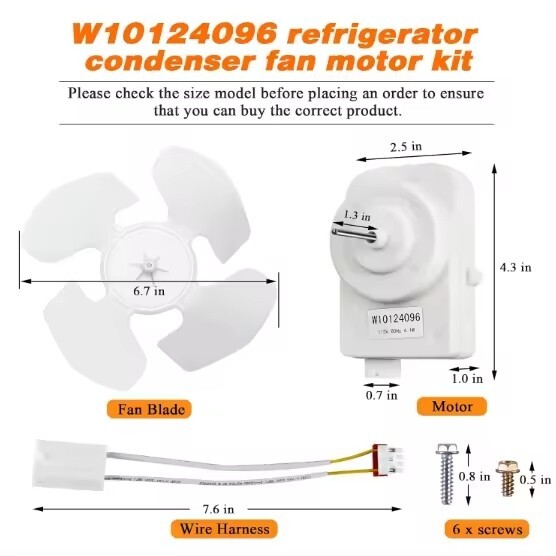 Condenser Fan Motor Kit for Whirlpool Refrigerators W10124096, AP4318657 gallery