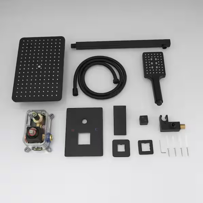 BWE Matte Black Rainfall 2‑Spray Shower Faucet Set w/ Valve 2.5 GPM New gallery