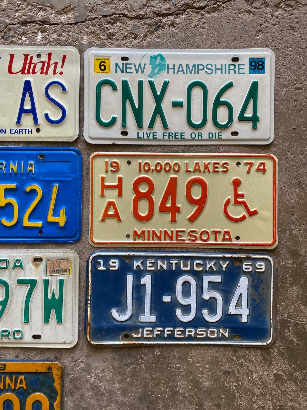 Vintage Craft Mixed State Decorator Flea Market License Plate Lot 1954 to 1998 gallery