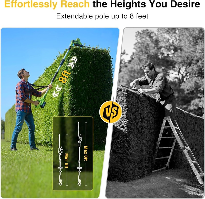 Taskstar Cordless Pole Hedge Trimmer 20" 8FT Pole 2x4000mah Dual-Action Blade gallery