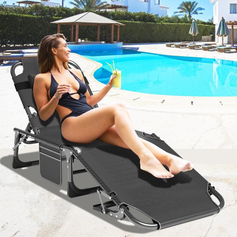 Folding Camping Cot Bed Adjustable 5-Position Folding Lounge Chair Portable 3IN1 gallery