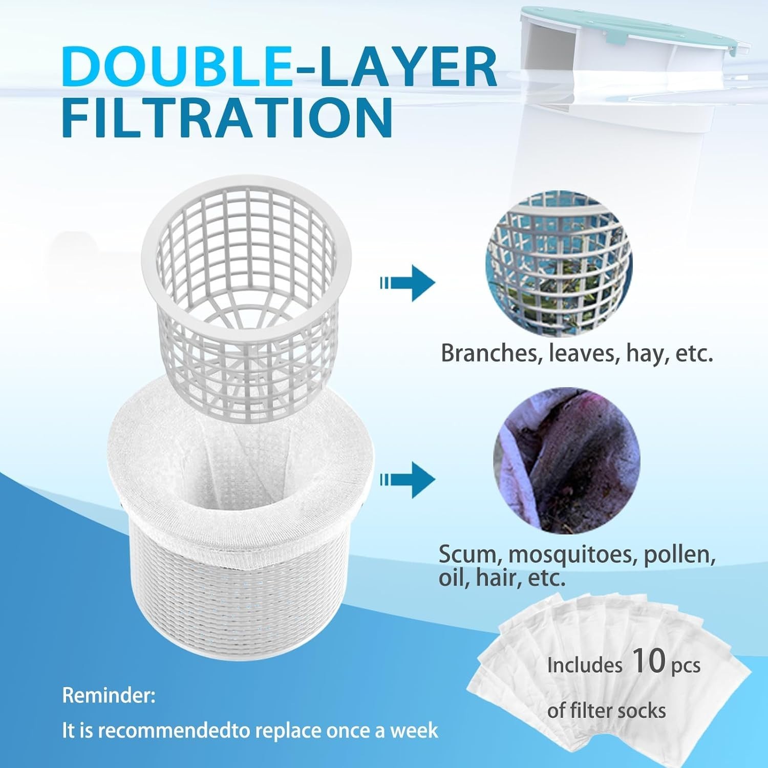 Automatic Surface Pool Skimmer - Floating Debris Catcher for Above Ground Pools gallery