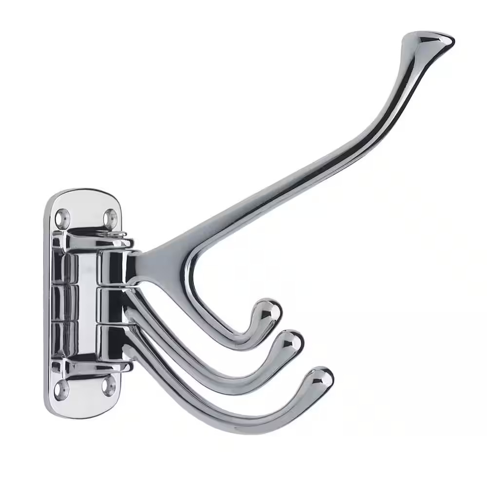 4-Pack 6 In. Zinc 35 Lbs. Weight Capacity Hinged Triple Wall Hook in Chrome gallery