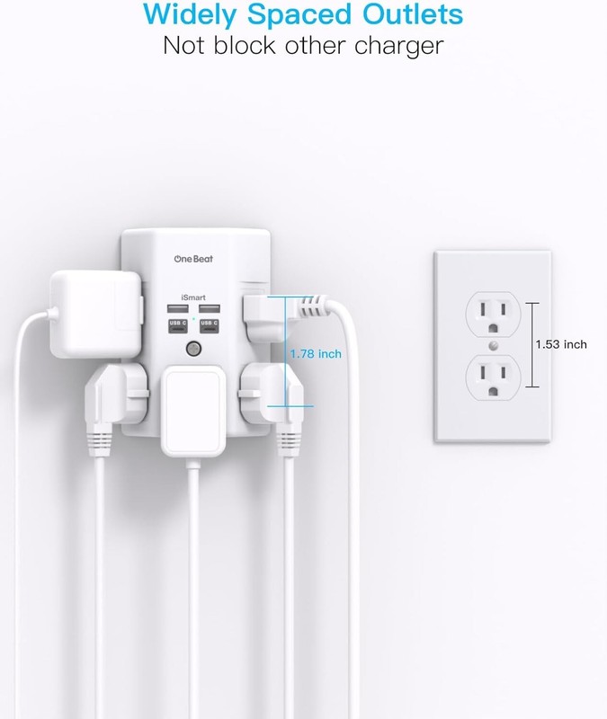 5 Outlet Extender, Multi Plug Outlet, 2 Type-C, 2 USB Wall Charger Surge 1680J gallery