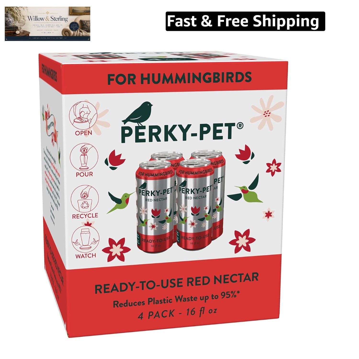 Ready-to-Use Red Hummingbird Nectar - Recyclable Aluminum Can - 4 Cans, 16 oz... gallery