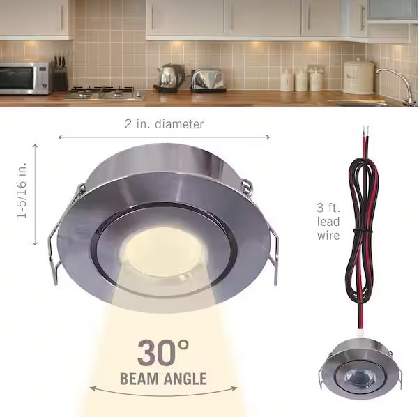 Armacost Lighting 2" Soft White Recessed LED Swivel Puck Light, Brushed Steel gallery