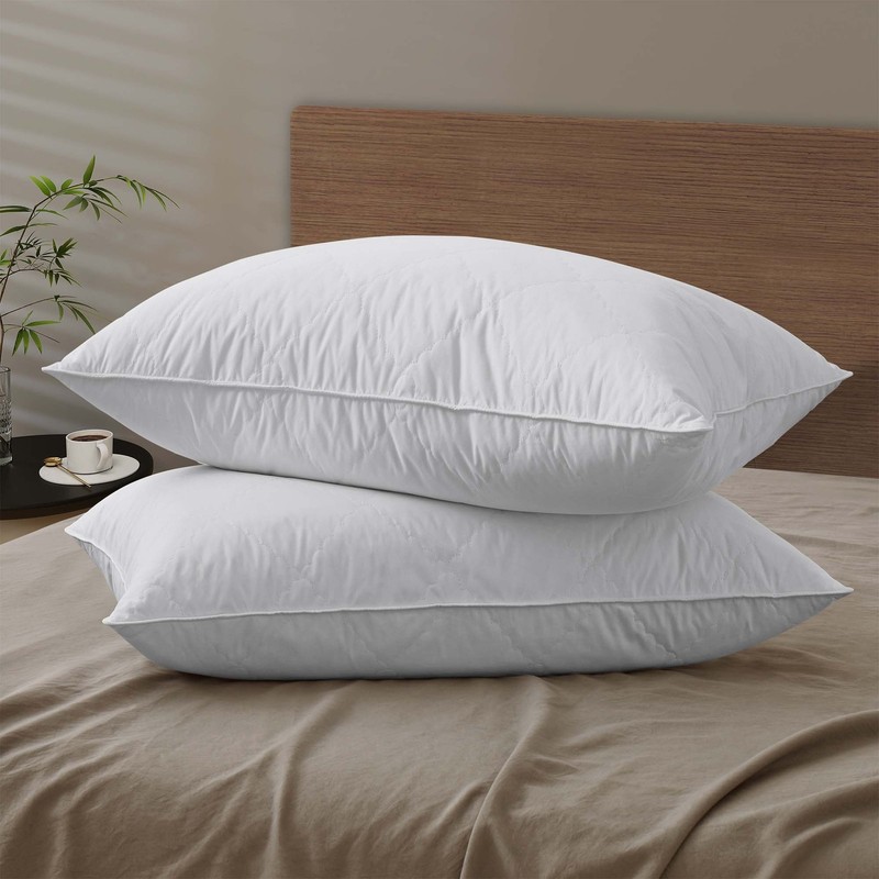 2 Pack Soft Quilted Feather Bed Pillows King or Queen, Anti Feather Poke Cover gallery