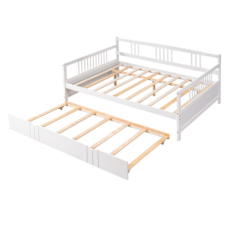 Full Size Daybed Bed Sofa with Twin Size Trundle Bed White Bedroom Furniture NEW gallery