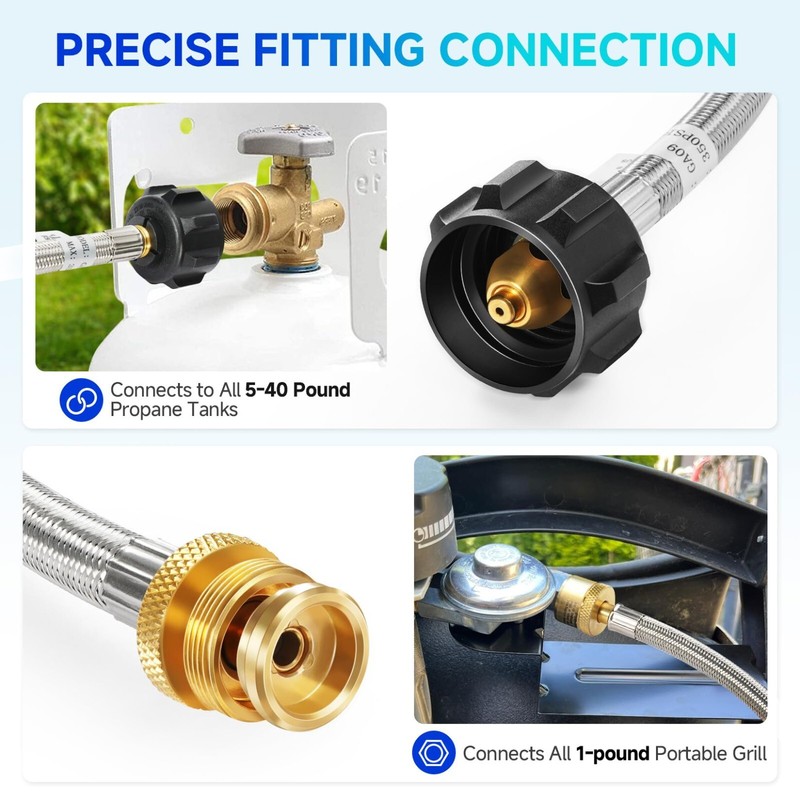 6FT Stainless Braided Propane Hose Adapter 1lb to 20lb for Buddy Heaters Hose gallery