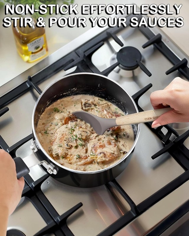 Basic 3 Quart Nonstick Saucepan with Glass Lid, Non Stick Aluminum Sauce Pan,... gallery