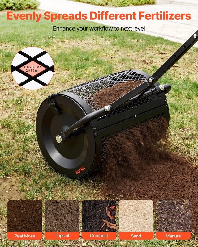 VEVOR Compost Spreader Peat Moss Spreader 16.5" with T-Shaped Handle for Yard gallery