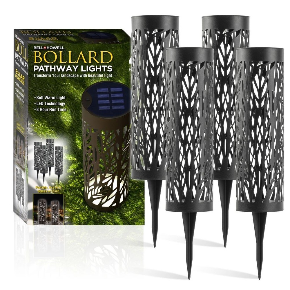 Bell + Howell Solar Powered Integrated LED Landscape Pathway Bollard Lights 4 Pk