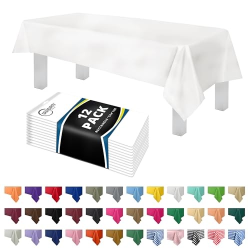 12 Pack Premium Disposable Plastic Tablecloth 54in. x 108in. Rectangle White