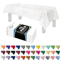 12 Pack Premium Disposable Plastic Tablecloth 54in. x 108in. Rectangle White