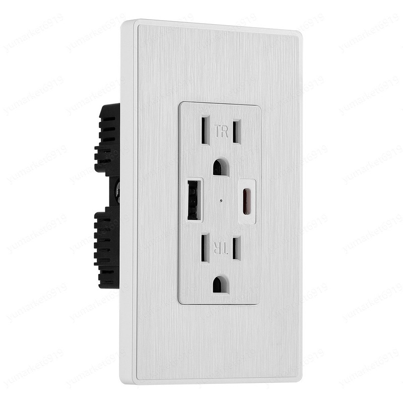 110V Dual USB Port Type C Wall Socket Charger AC Power Receptacle Outlet Panel gallery