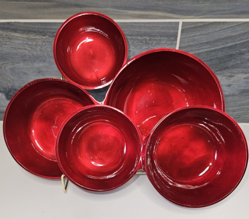 Godinger Silver Art Company Ruby Red Enamel on Metal Cluster Serving Bowls gallery