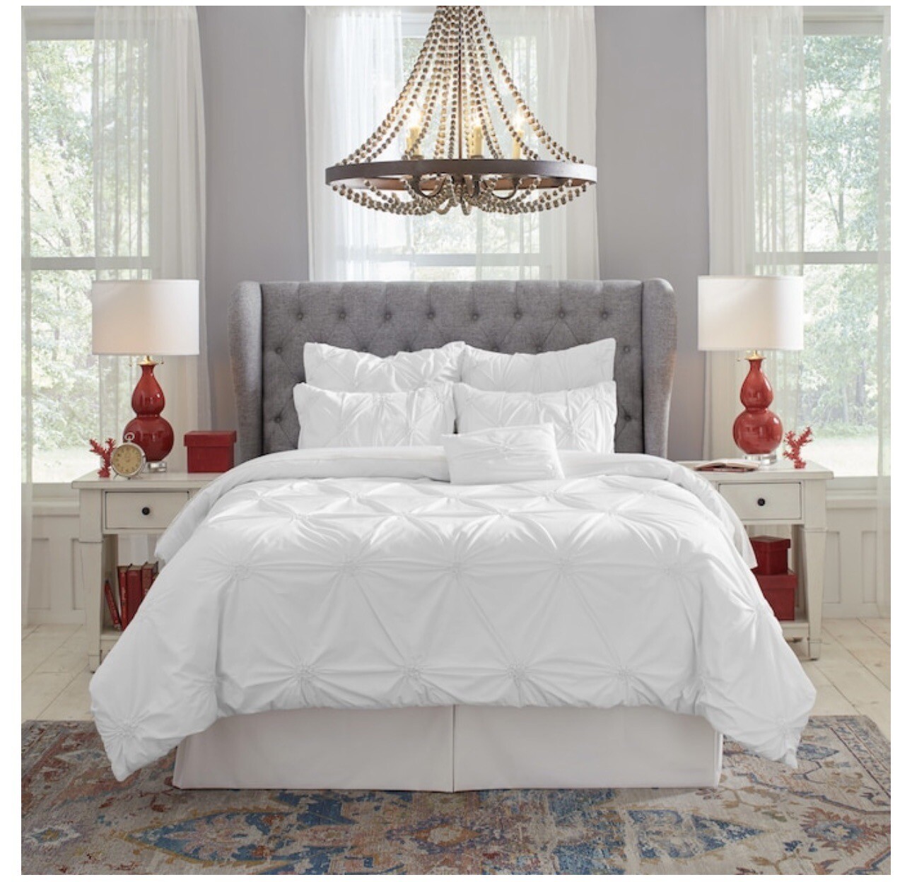 NIP Pointehaven White Knotted Pintuck Full Queen Duvet Cover Set gallery