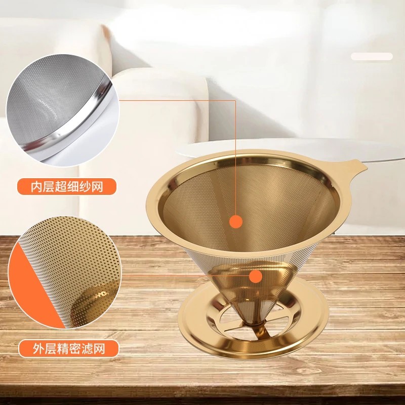 Pour Over Coffee Dripper Slow Drip Paperless Coffee Filter Double Mesh Stainless gallery