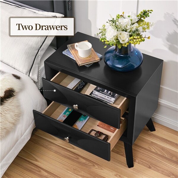 2pcs Almost Fully-assembled 2-Drawer Nightstand w/ Solid Wood Legs for Bedroom gallery
