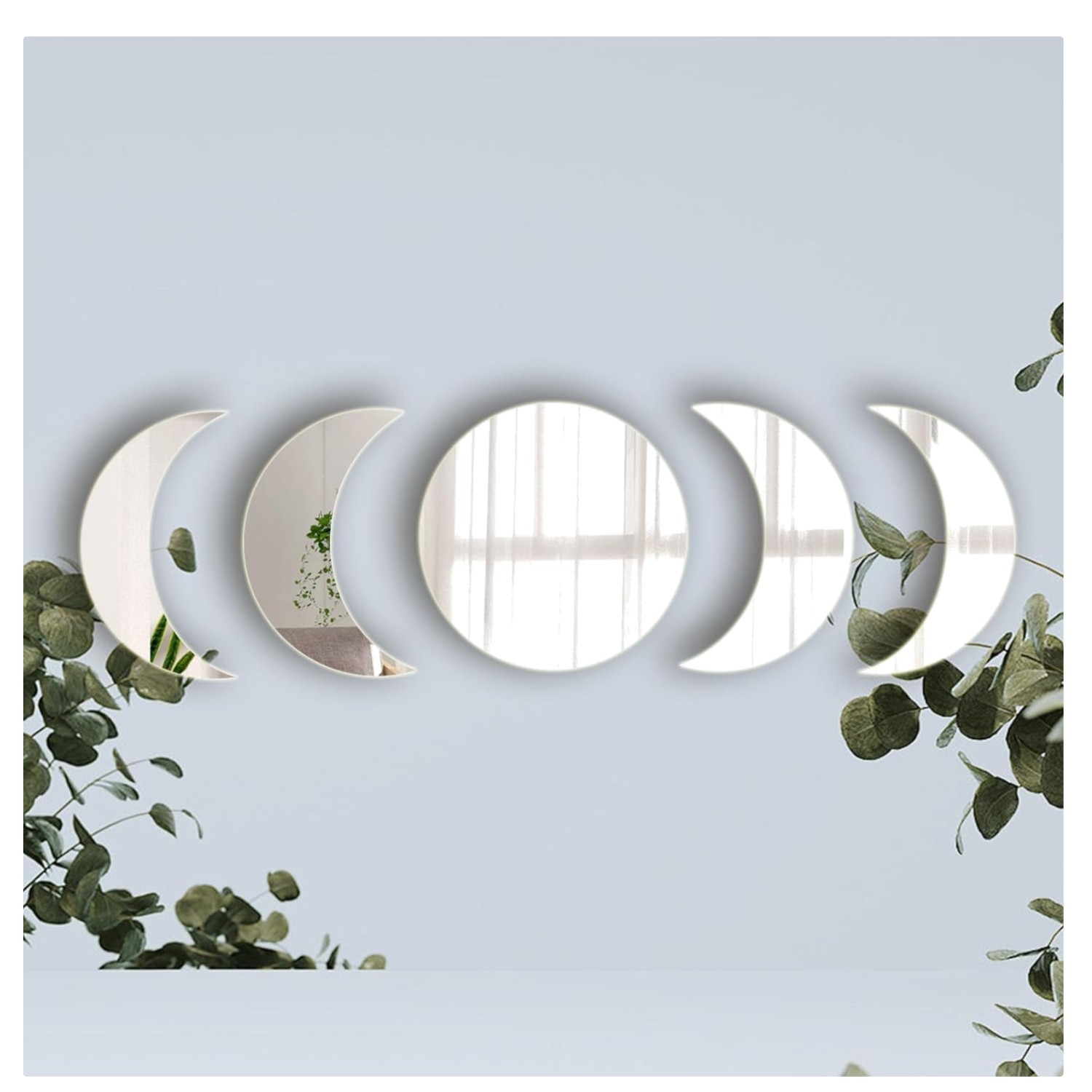 Chic 5-Piece Self-Adhesive Moon Phase Mirrors - Trendy Wall Decor for All Rooms gallery