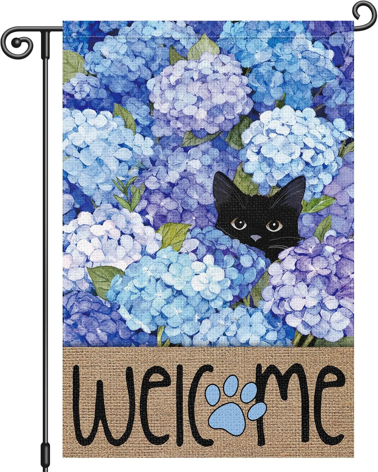Spring Summer Garden Flag Black Cat Hydrangea Flower Welcome Double Sided 12X18 gallery