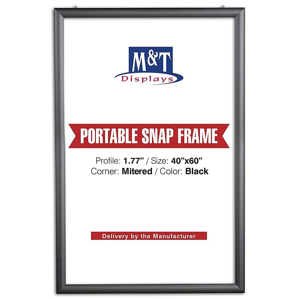 Portable Snap Poster Frame 1.77" Aluminum Front Loading Wall Mount 40x60 Black