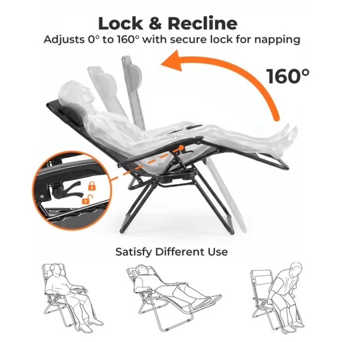 Alvantor 2-Pack Zero Gravity Lounge Chairs Folding Recliners w/ Cup Holder gallery