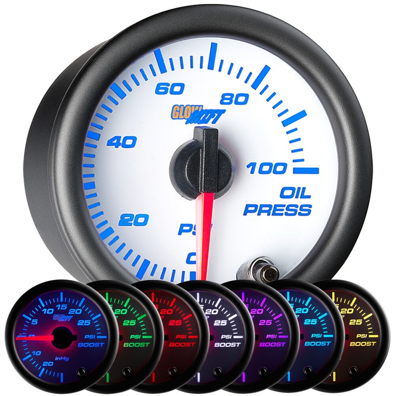 Slightly Used GlowShift White 7 Color Oil Pressure Gauge Kit w Sensor