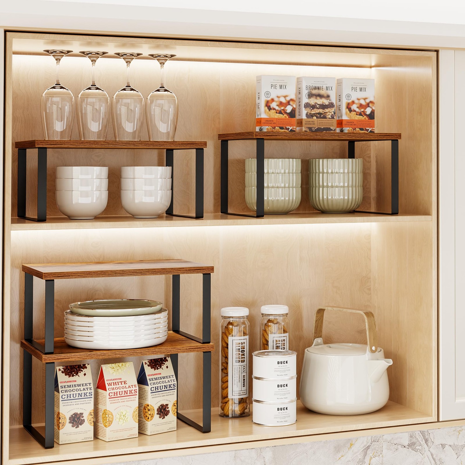 2 Set Metal & Engineered Wood Kitchen Shelf Stackable Cabinet Organizer, Coun... gallery