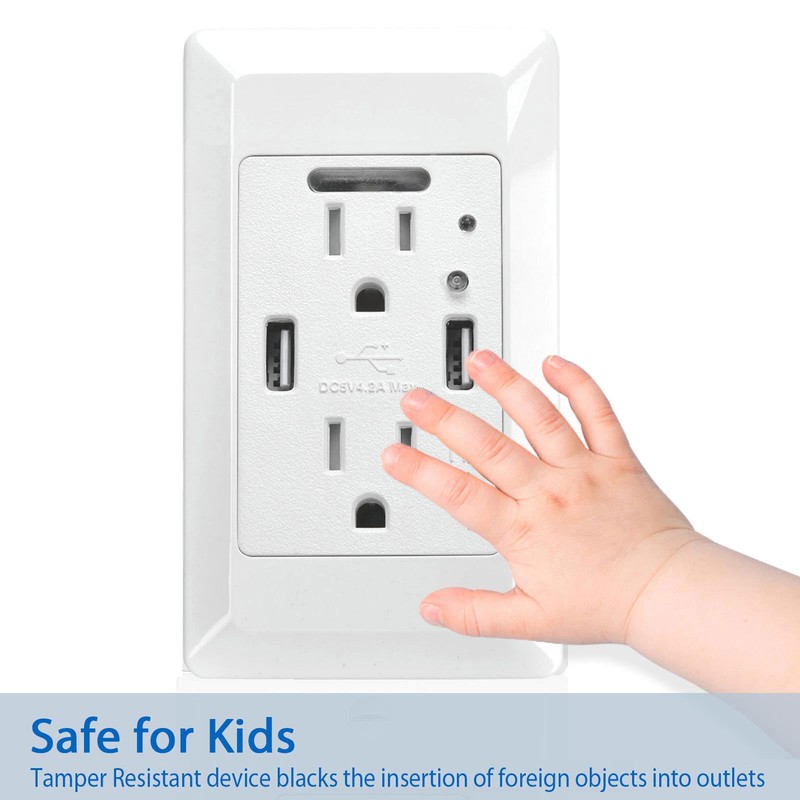 2pack LED Night Lights Wall USB Outlet Charger Tamper Resistant Receptacle Plug gallery