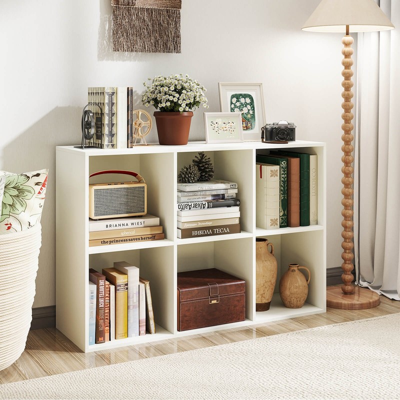 3-Tier Bookcase Modern 6-Cube Storage Organizer Horizontal Vertical Bookshelf gallery