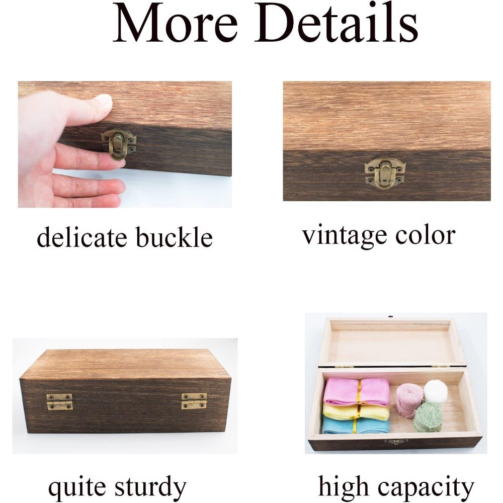 Large Wood Storage Box with Lid Rectangular Solid Wood Container Organizer for gallery
