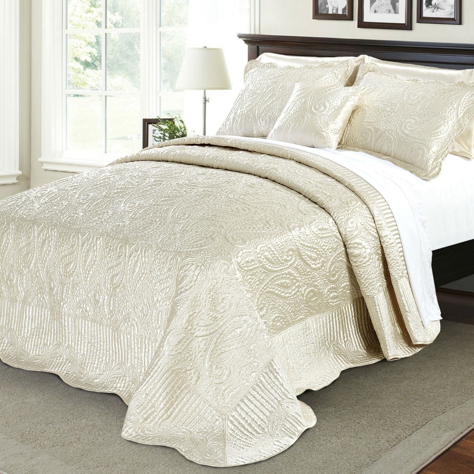 Serenta Quilted Satin 4 Piece Bed Spread Coverlet Cover Set gallery