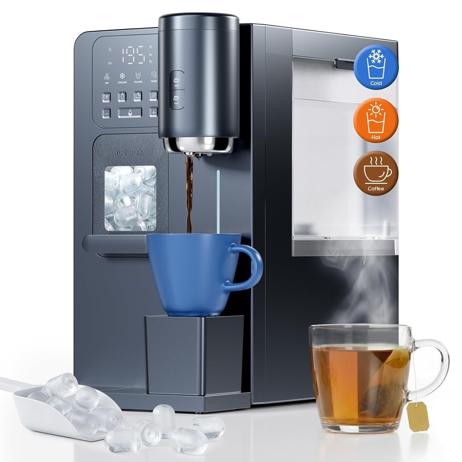 3-in-1 Water Dispenser with Ice Maker - Coffee Maker Countertop Bullet Ice Maker gallery