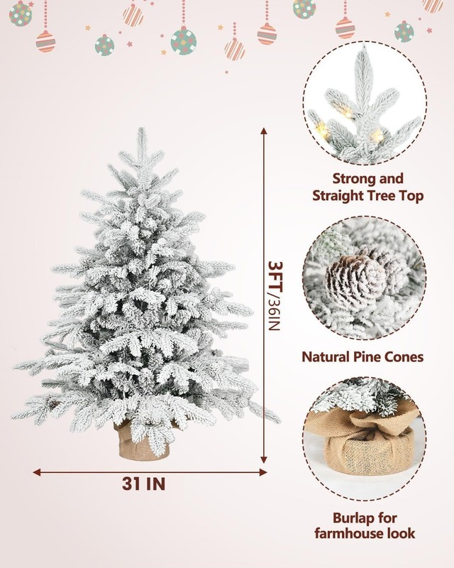 3FT Prelit Flocked Tabletop Christmas Tree Artificial Mini Xmas Tree & 100 light gallery