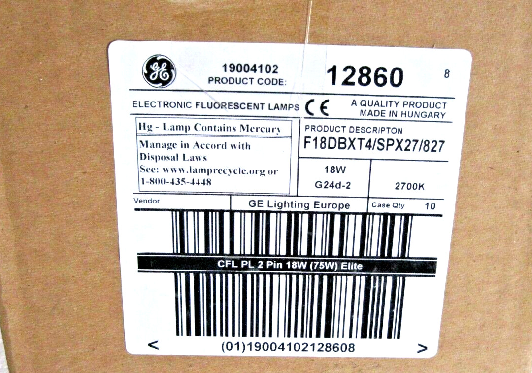 GE 18W Compact Fluorescent Light Bulb Lamp 18 Watts 2 Pin CFL F18DBXT4/SPX27 10P gallery