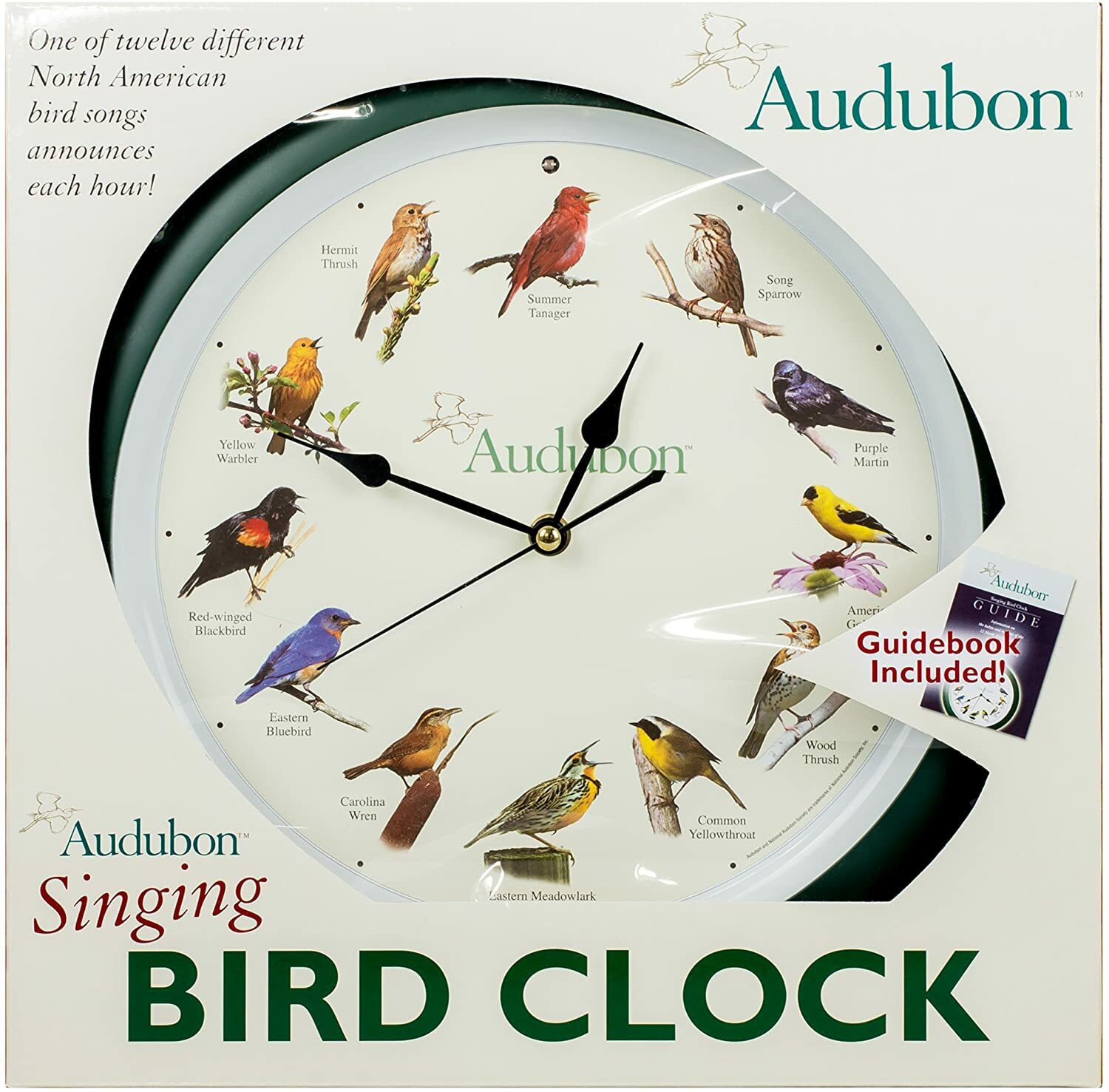 Audubon Society Singing Bird Wall Sound Clock, 13 Inch, Green gallery