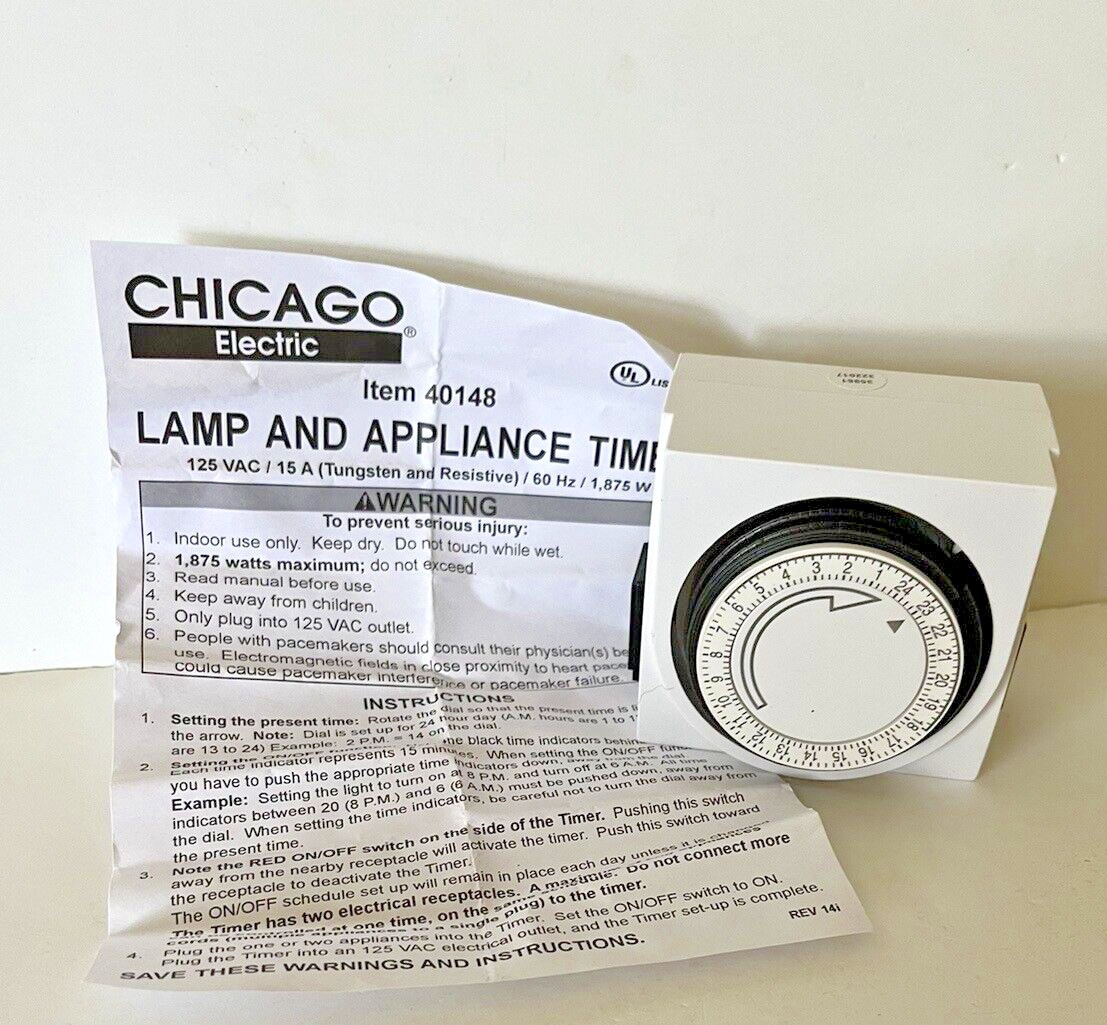 New Chicago Electric Lamp and Appliance Timer. 125V / 60Hz / 1,875W. #40148 gallery