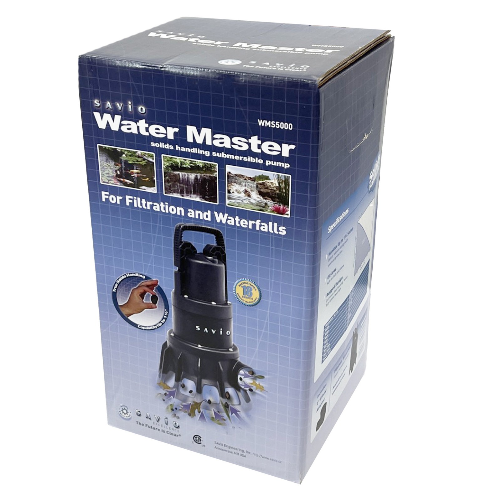 Savio Water Master Solids Submersible Pond Pump 5000 GPH | 28.5' Head | Handles gallery