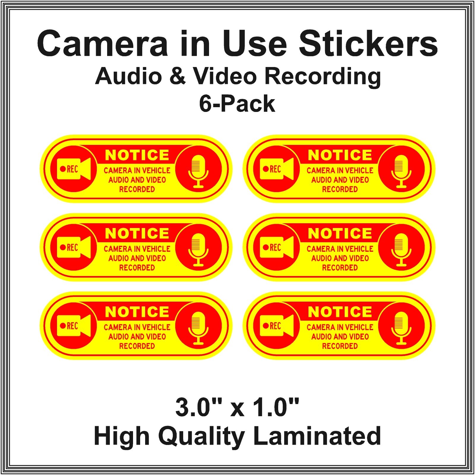 Camera in Car Recording Video 6-Pack Decals Yellow & Red 3.0" x 1.0" for Uber gallery