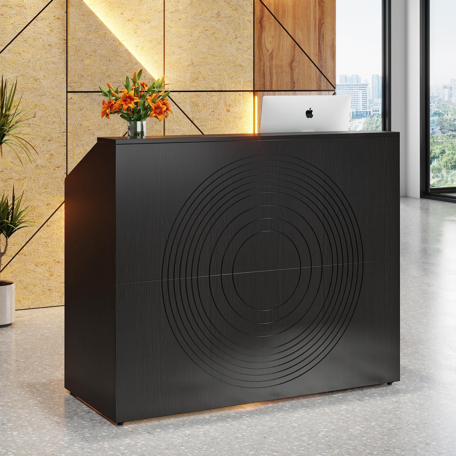 Black 47 Inch Reception Desk Counter Modern Front Table Retail Checkout Salon gallery
