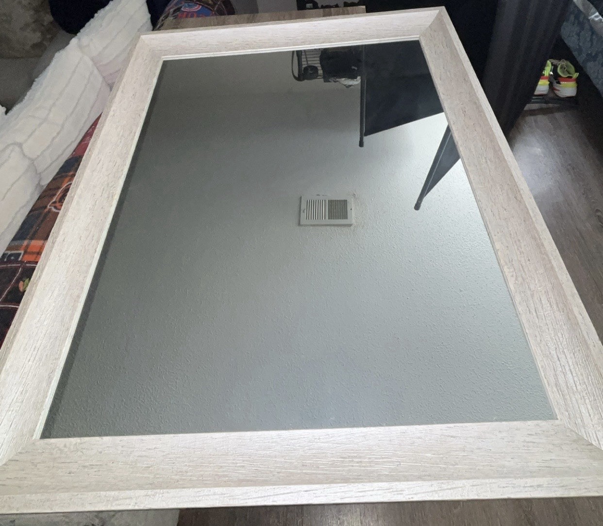 Modern Rectangular Wood Framed Accent Mirror Beige Wall Mounted for Living Room gallery