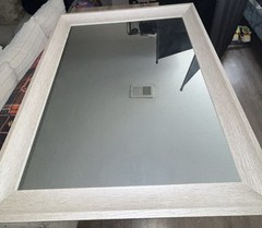 Modern Rectangular Wood Framed Accent Mirror Beige Wall Mounted for Living Room