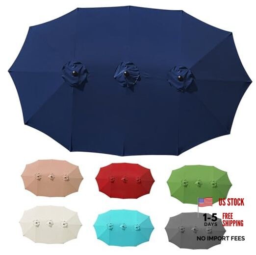 13ft Double Sided Patio Umbrella Replacement Canopy,12 Ribs 15ft Navy Blue