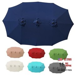 13ft Double Sided Patio Umbrella Replacement Canopy,12 Ribs 15ft Navy Blue