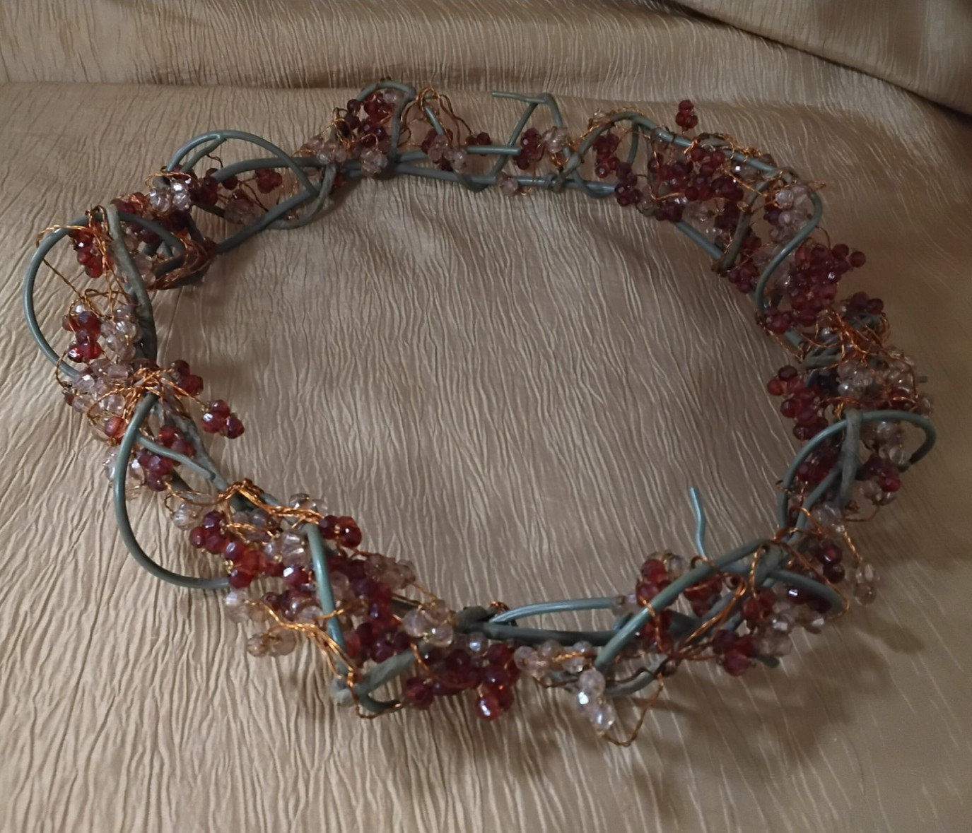 PartyLite Metal/Copper Wire/Gemstones Candle Ring Decorative Centerpiece--10" gallery