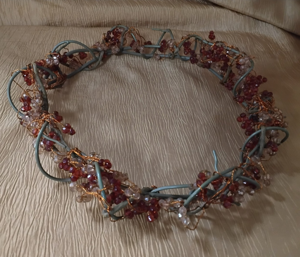 PartyLite Metal/Copper Wire/Gemstones Candle Ring Decorative Centerpiece--10"