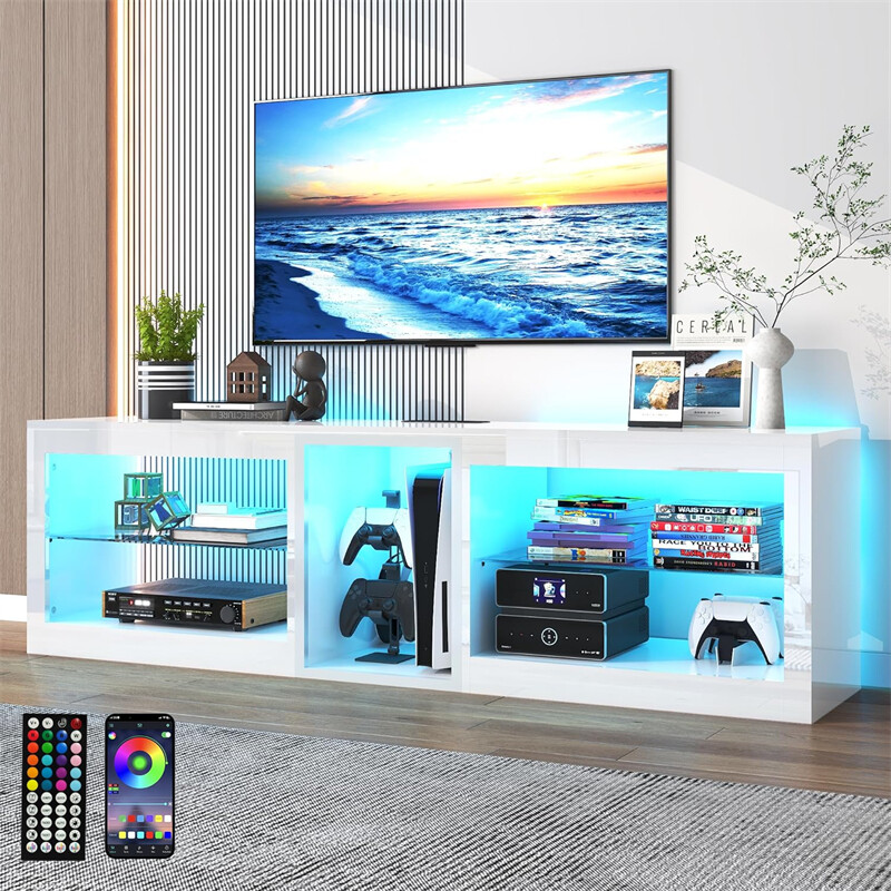 63" Modern High Gloss LED TV Stands, Entertainment Center for 55/65/70" TV gallery